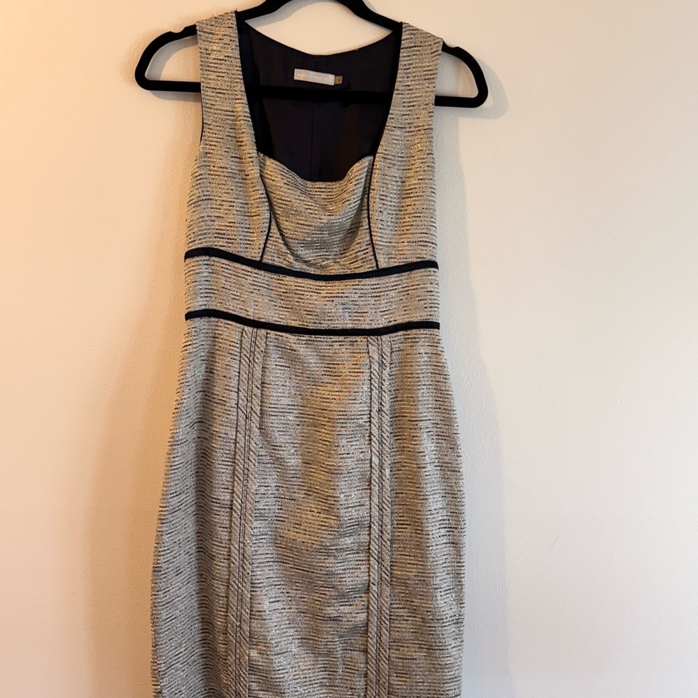 Badgley Mischka Silver Metallic Tweed Structured Dress